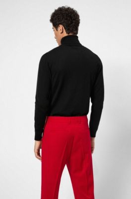 Relaxed-fit suit in virgin wool with reverse-logo patch, Red