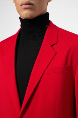 Relaxed-fit suit in virgin wool with reverse-logo patch, Red