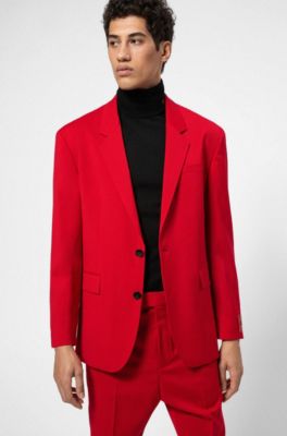 Relaxed-fit suit in virgin wool with reverse-logo patch, Red