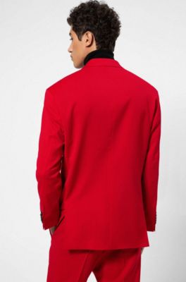 Relaxed-fit suit in virgin wool with reverse-logo patch, Red