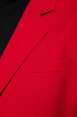 Relaxed-fit suit in virgin wool with reverse-logo patch, Red