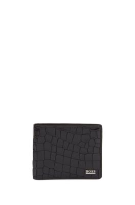 Hugo Boss - Italian Leather Billfold Wallet With Crocodile Embossing - Black