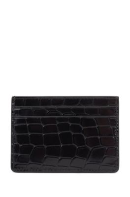 美品✨HUGO BOSS クロコ型押　カーフレザー　ブラック　本革　L相当　希少 BOSS - Card holder in crocodile-embossed Italian leather - Black