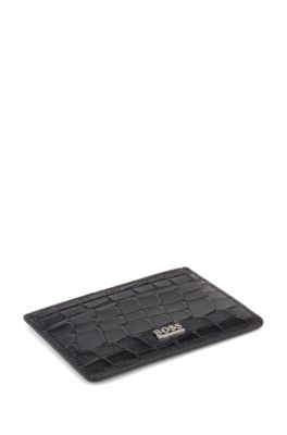 BOSS - Card holder in crocodile-embossed Italian leather - Black