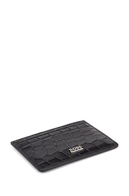 BOSS - Card holder in crocodile-embossed Italian leather