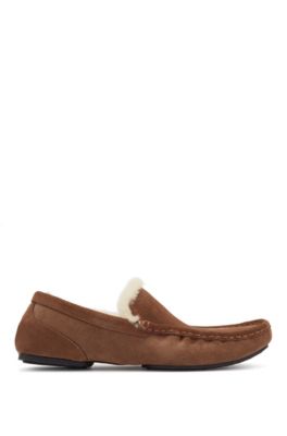 Moccasins in suede with shearling lining, Brown