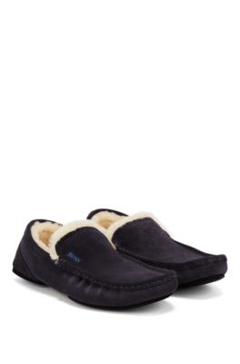 Moccasins in suede with shearling lining, Dark Blue