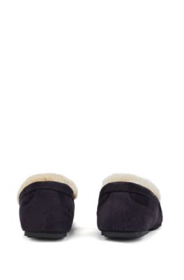 Moccasins in suede with shearling lining, Dark Blue