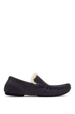Moccasins in suede with shearling lining, Dark Blue