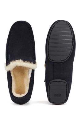 Moccasins in suede with shearling lining, Dark Blue