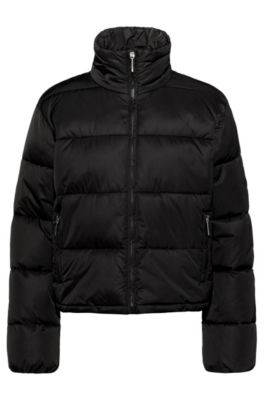 Hugo Cropped Jacket With Water-repellent Finish In Black