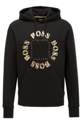 Hugo Boss - Hooded Sweatshirt With Layered Metallic Logo - Charcoal