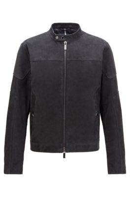 Hugo Boss Blouson Jacket In Nubuck Leather In Dark Blue