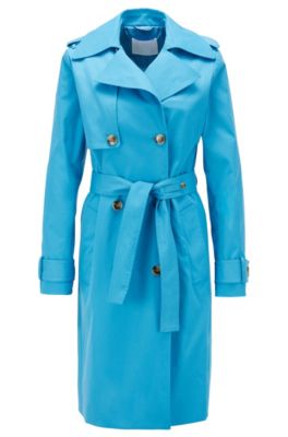 Hugo Boss - Throw Over Style Trench Coat In Water Repellent Twill - Blue