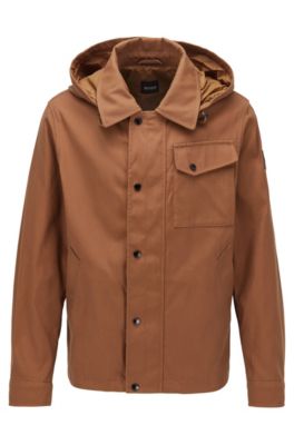 Hugo Boss Water-repellent Jacket With Detachable Hood In Dark Brown