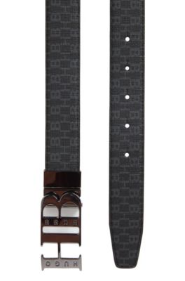 Italian-made reversible belt with monogram buckle, Black