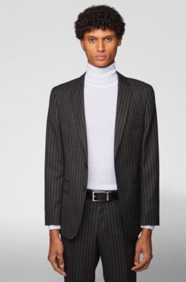 Reversible smooth and structured leather belt with pin and plaque buckles, Black