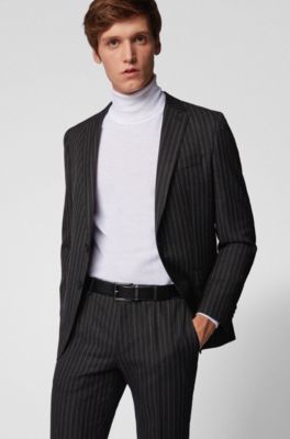 Reversible belt in plain and structured Italian leather, Black