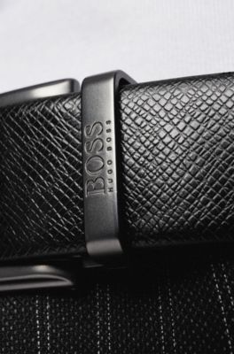 Reversible belt in plain and structured Italian leather, Black