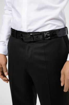 Italian-leather belt with embossed camouflage pattern, Black