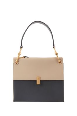 Hugo Boss - Medium Kristin Shoulder Bag In Color Block Italian Leather - Natural
