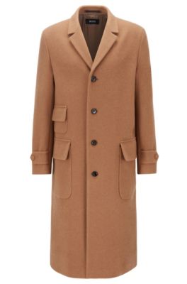 Boss Overcoat In Camel Hair And Virgin Wool