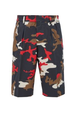 Relaxed-fit shorts in camouflage-print stretch cotton, Dark Blue