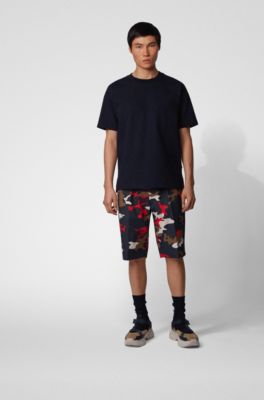 Relaxed-fit shorts in camouflage-print stretch cotton, Dark Blue