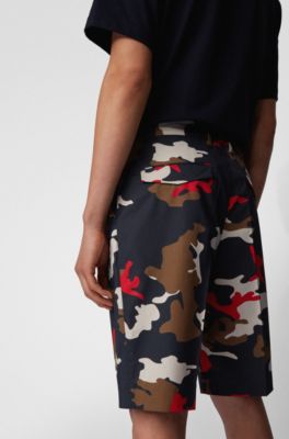 Relaxed-fit shorts in camouflage-print stretch cotton, Dark Blue