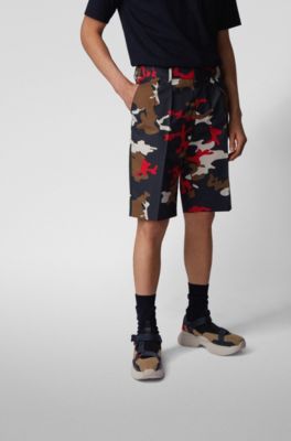 Relaxed-fit shorts in camouflage-print stretch cotton, Dark Blue