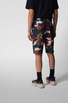 Relaxed-fit shorts in camouflage-print stretch cotton, Dark Blue