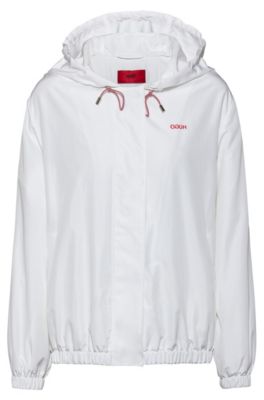 Hugo Relaxed-fit Hooded Jacket With Reversed-logo Print In White