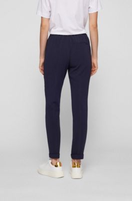 Pantalones regular fit con cord&oacute;n en crep&eacute; japon&eacute;s resistente a las arrugas, Azul oscuro