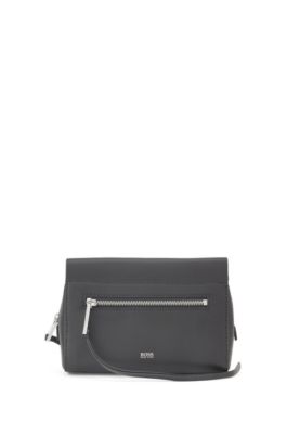 Hugo Boss - Italian Leather Cross Body Bag With Ribbon Strap - Black