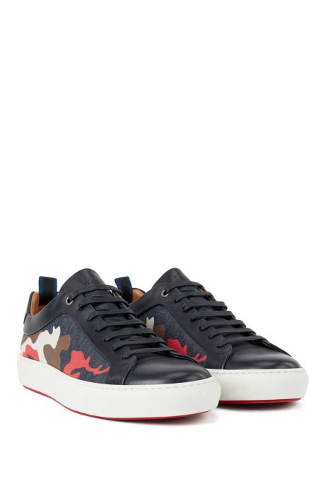 HUGO BOSS HUGO BOSS - CAMOUFLAGE PATTERN SNEAKERS WITH CALF LEATHER TRIMS - LIGHT BLUE