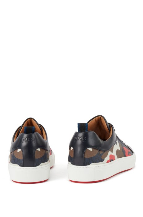 HUGO BOSS HUGO BOSS - CAMOUFLAGE PATTERN SNEAKERS WITH CALF LEATHER TRIMS - LIGHT BLUE