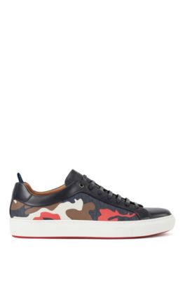 BOSS - Camouflage-pattern sneakers with calf-leather trims