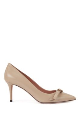 Hugo Boss - Heeled Pumps In Italian Leather With Bow Detail - Brown