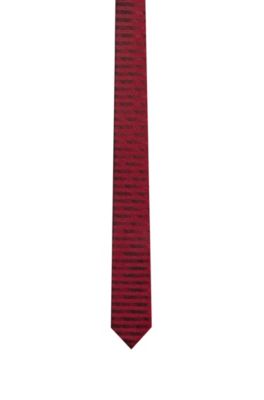 Hugo Extra-narrow Tie In 3d-effect Silk Jacquard In Open Pink