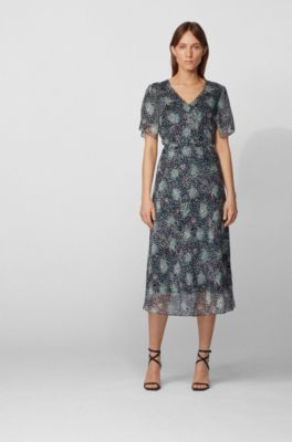 printed midi dress with sleeves