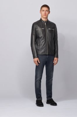 hugo boss leather jacket fur collar