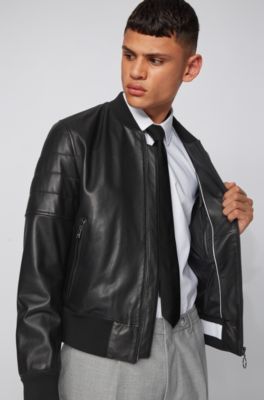 hugo boss men's black leather jacket