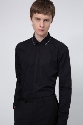 Extra-slim-fit cotton shirt with zip 