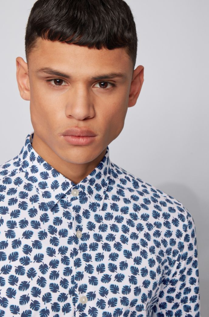 BOSS - Printed slim-fit shirt in performance-stretch fabric