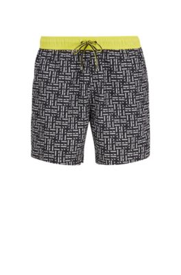 Quick-drying swim shorts with monogram print, Black