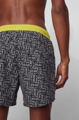 Quick-drying swim shorts with monogram print, Black
