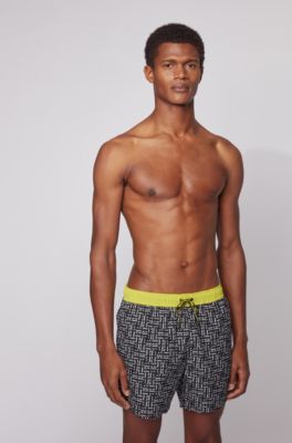 Quick-drying swim shorts with monogram print, Black