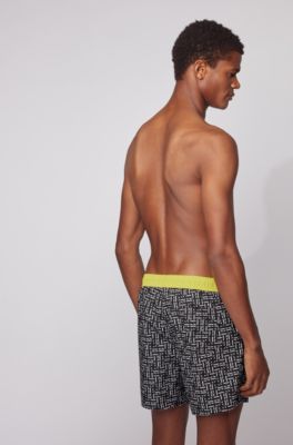 Quick-drying swim shorts with monogram print, Black