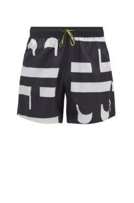 Quick-drying swim shorts with monogram print, Black
