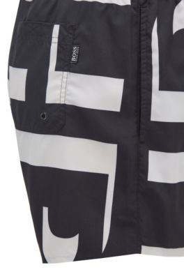 Quick-drying swim shorts with monogram print, Black
